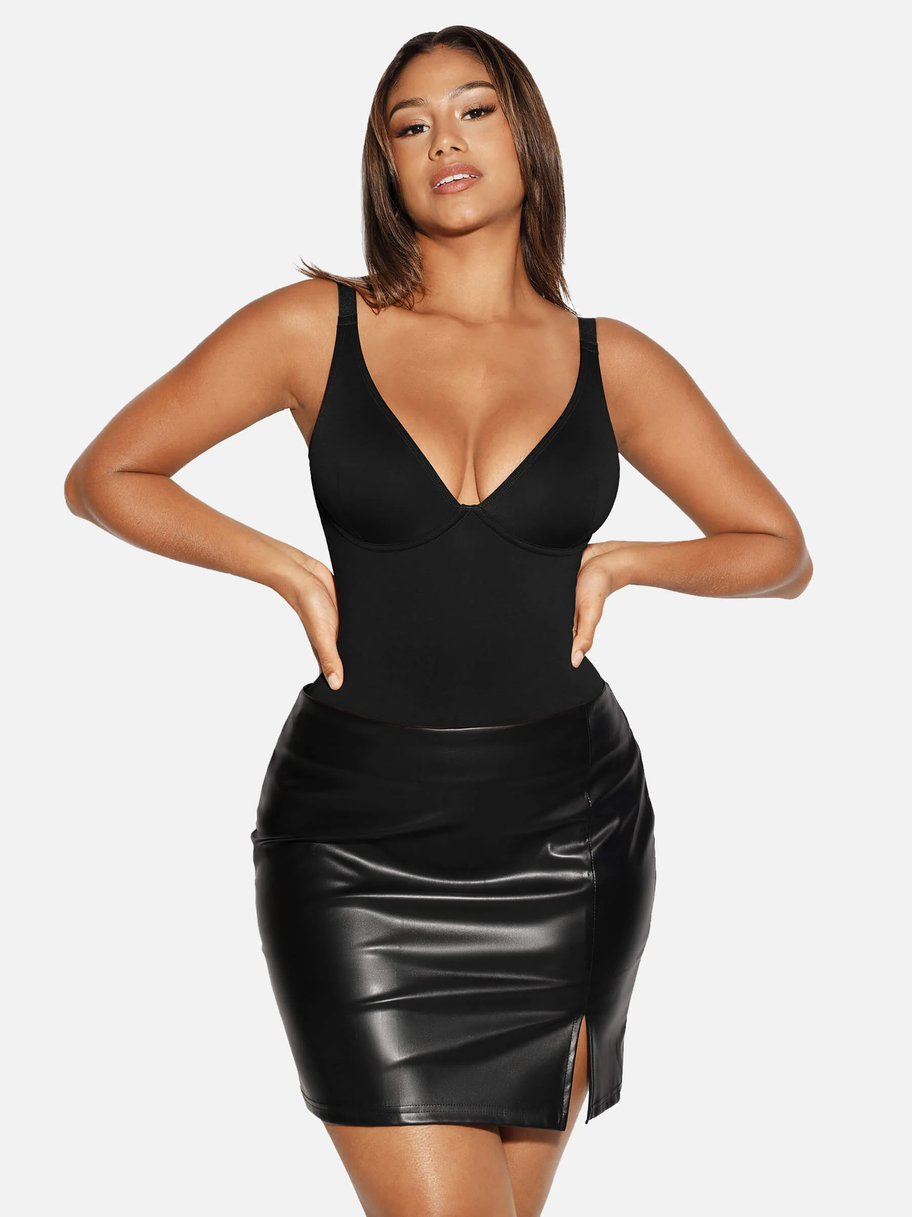 Feelingirl V Neck Tummy Control Thong Shapewear - Image 20