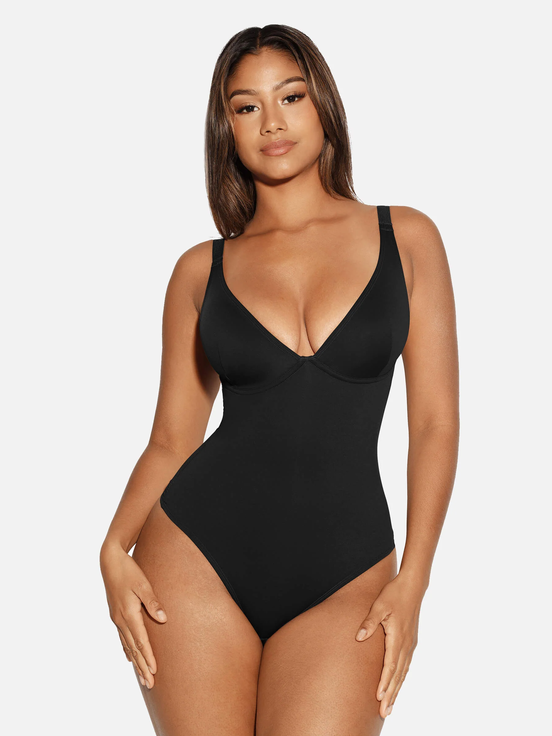 Feelingirl V Neck Tummy Control Shaping Bodysuit - Image 105