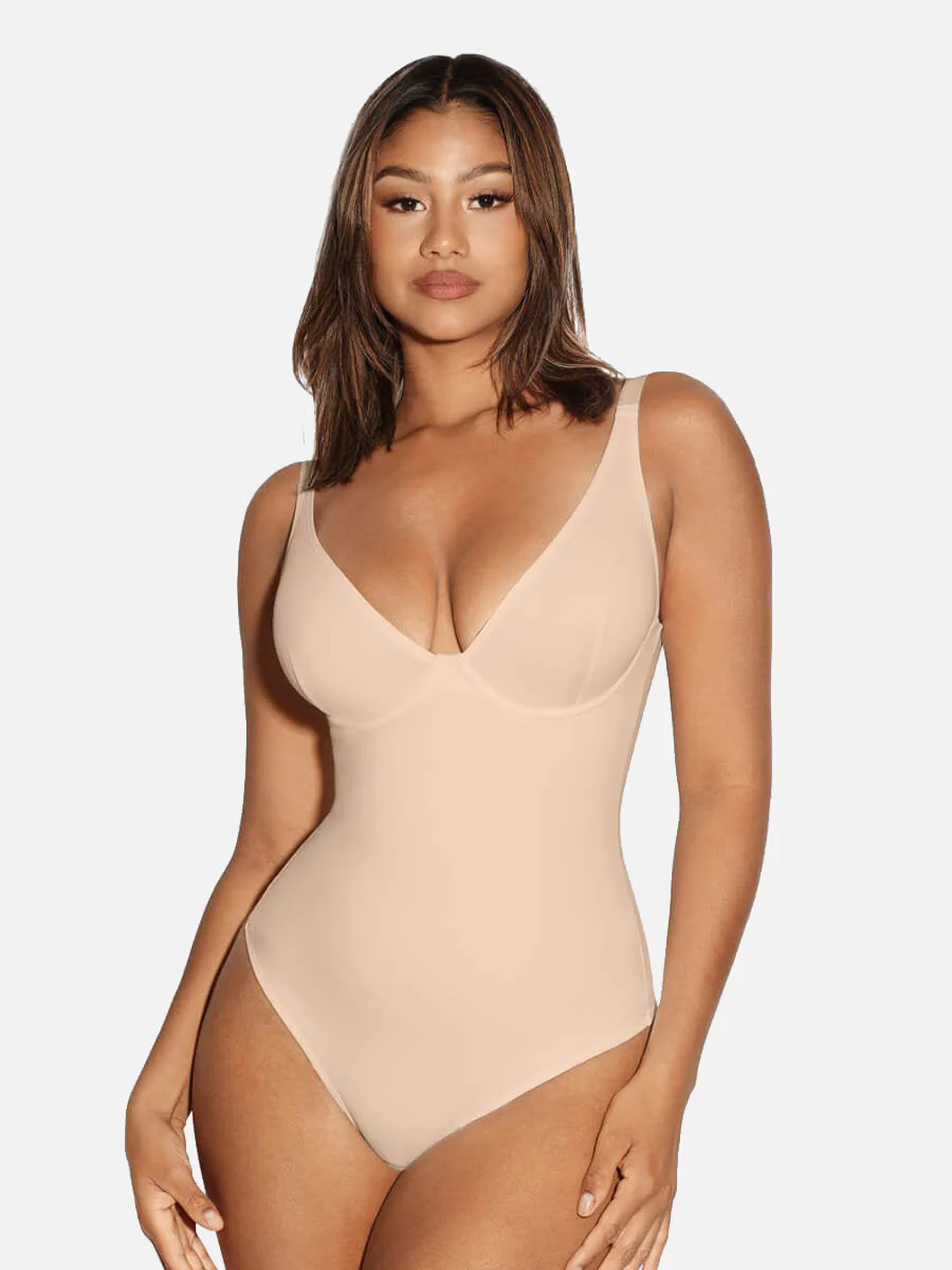Feelingirl V Neck Tummy Control Shaping Bodysuit - Image 25