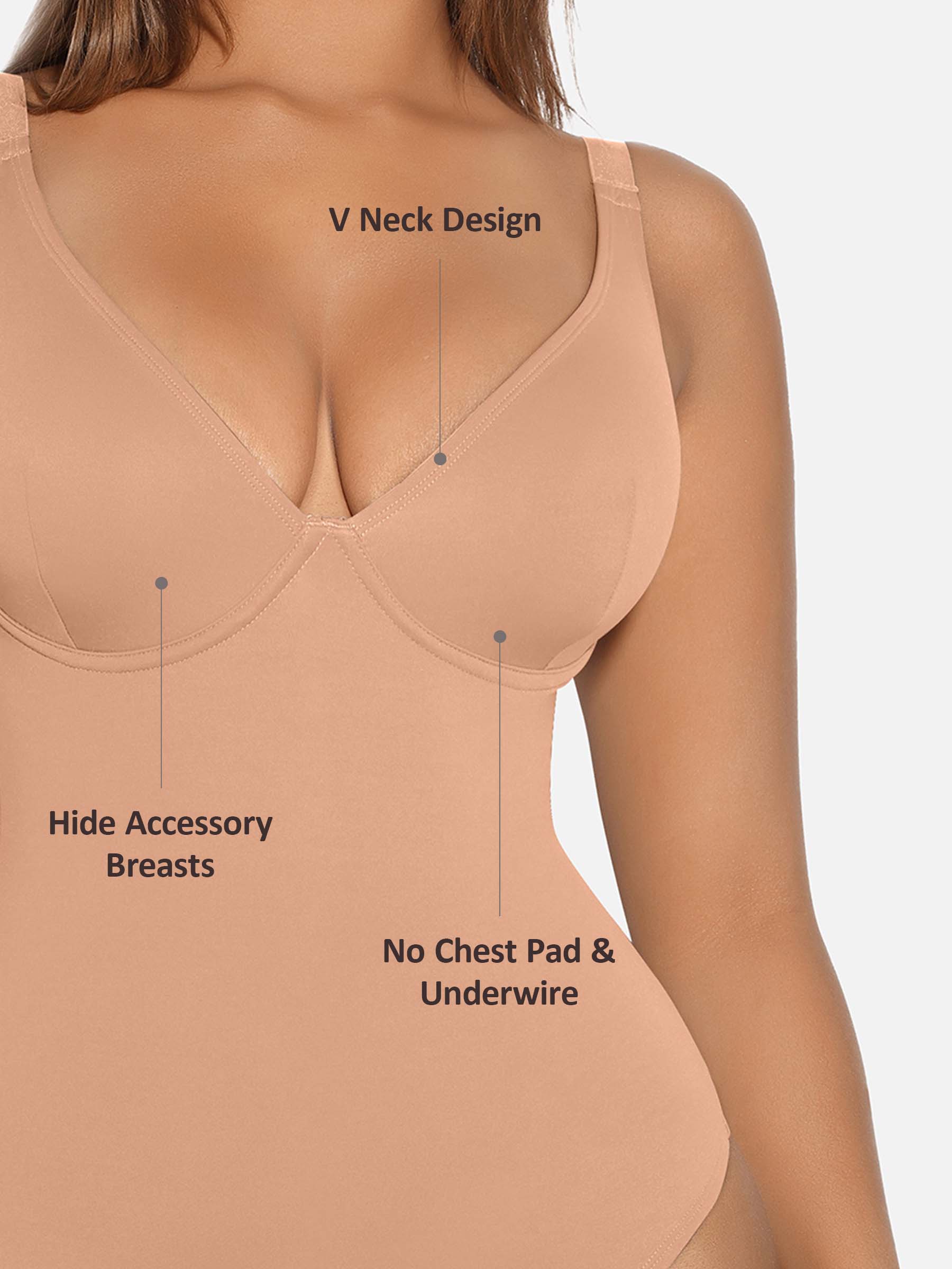 Feelingirl V Neck Tummy Control Shaping Bodysuit - Image 34