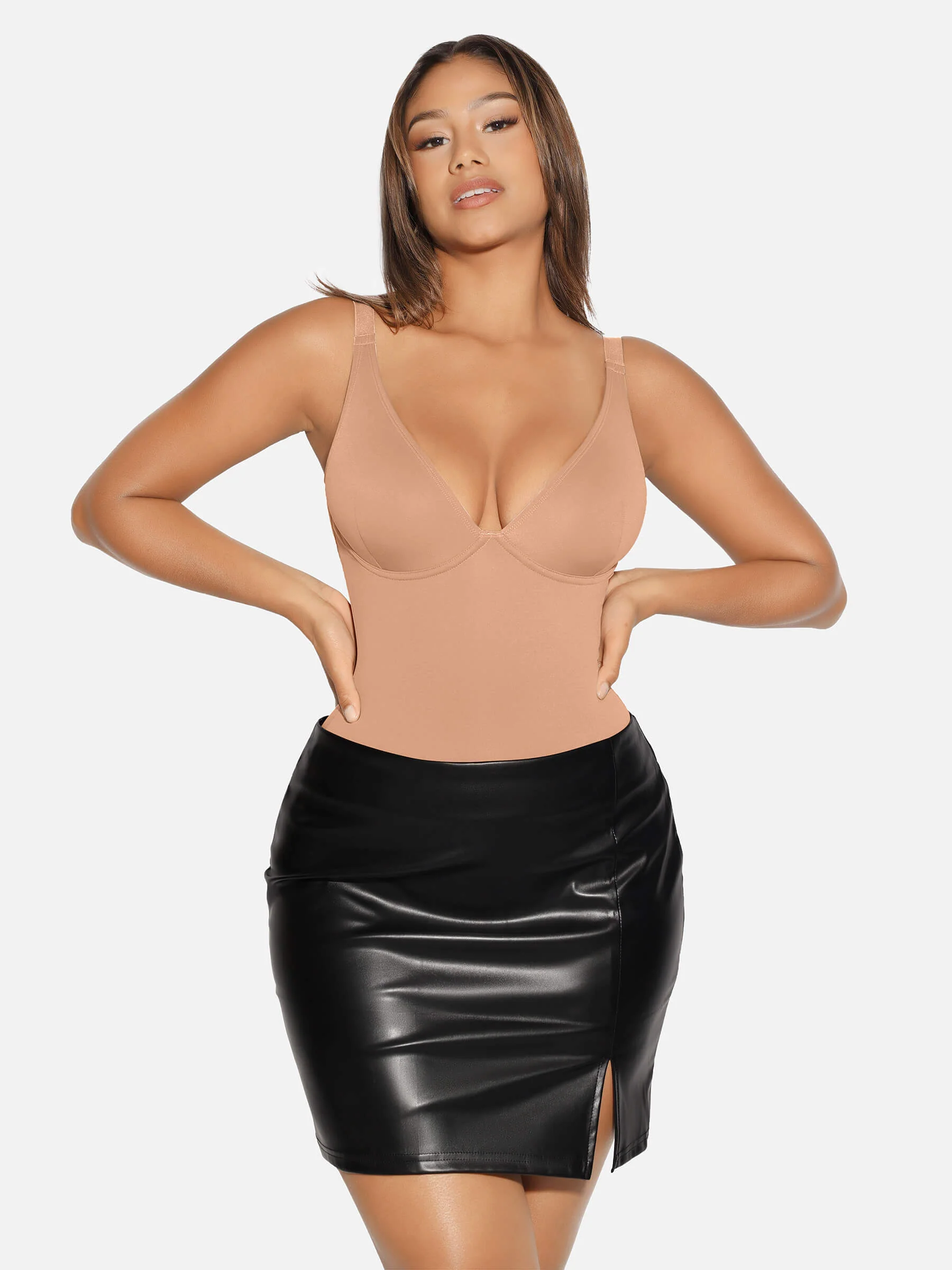 Feelingirl V Neck Tummy Control Shaping Bodysuit - Image 35