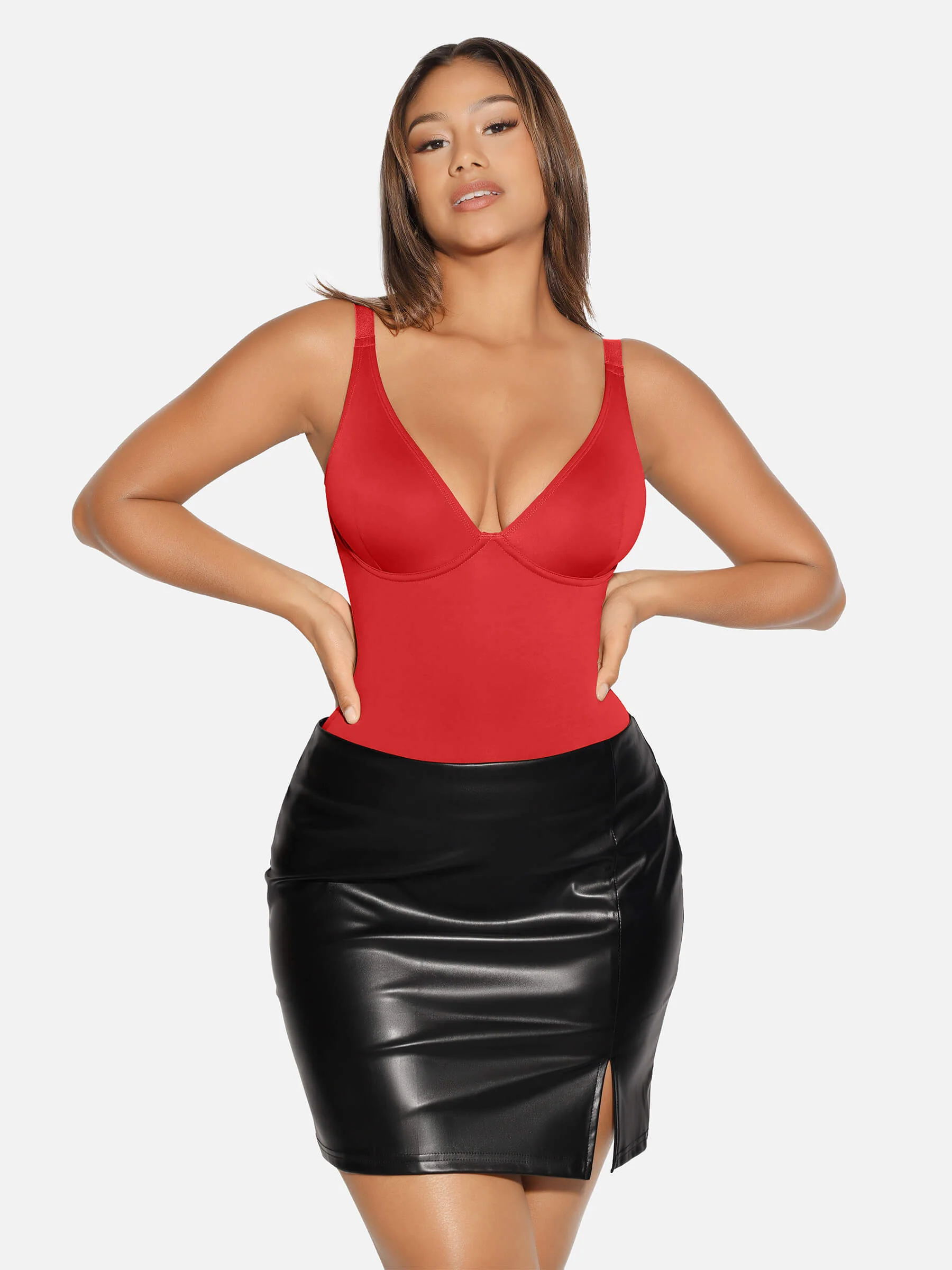 Feelingirl V Neck Tummy Control Shaping Bodysuit - Image 49