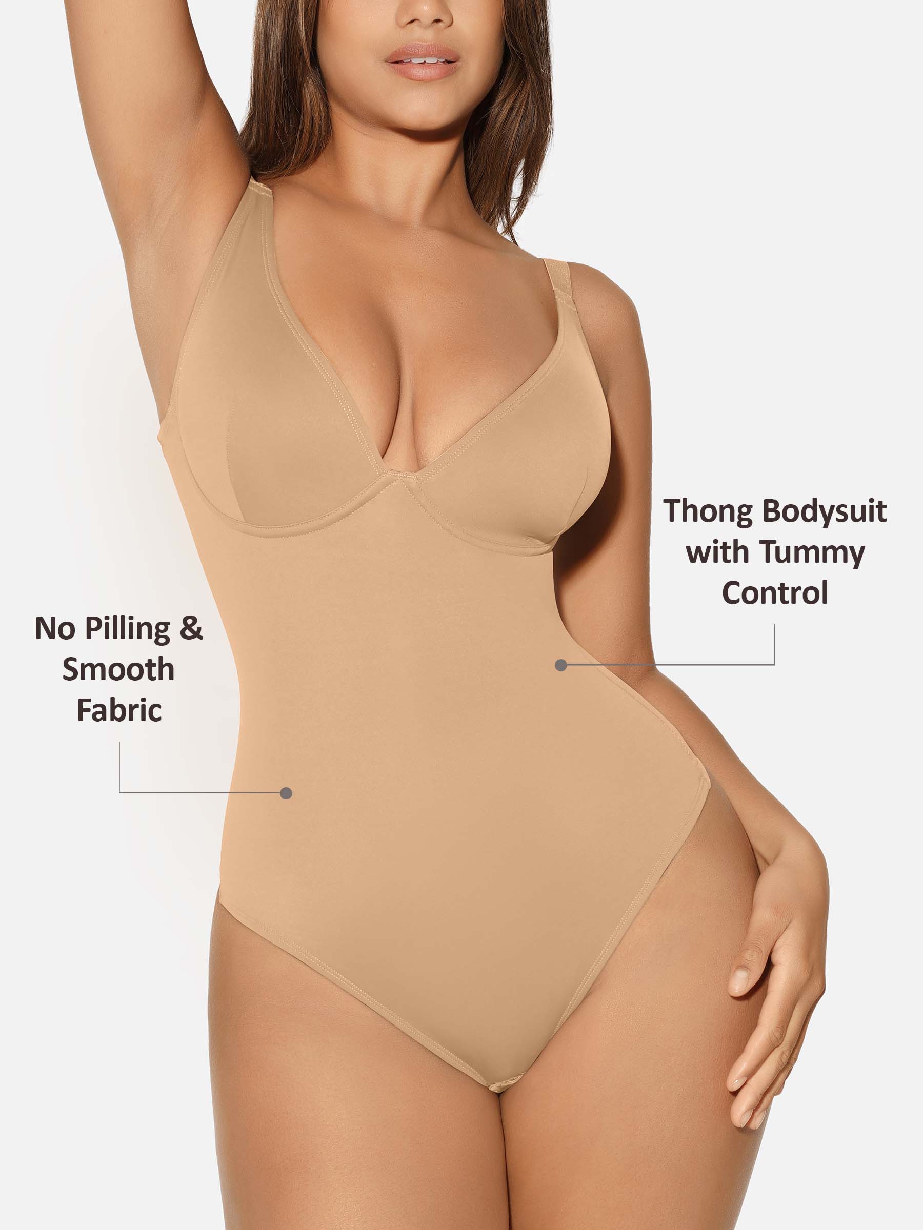 Feelingirl V Neck Tummy Control Shaping Bodysuit - Image 53