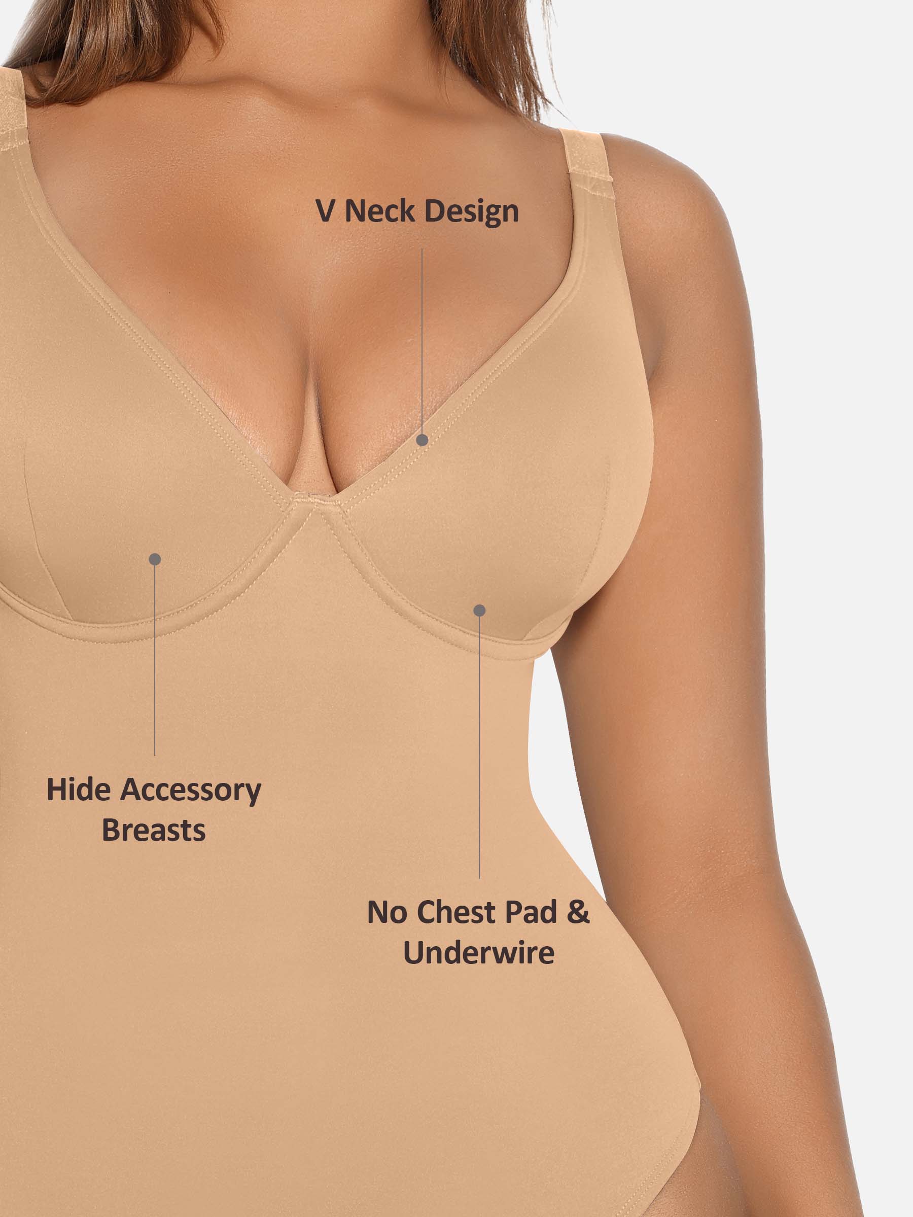 Feelingirl V Neck Tummy Control Shaping Bodysuit - Image 54