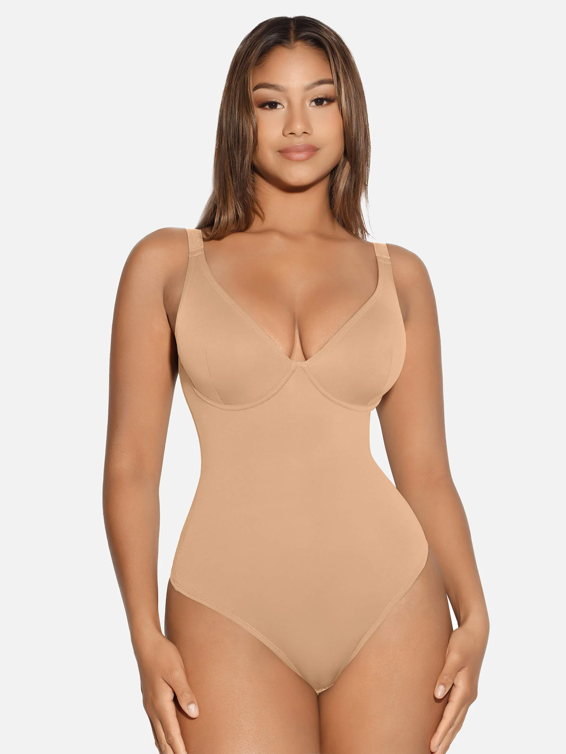 Feelingirl V Neck Tummy Control Shaping Bodysuit - Image 55