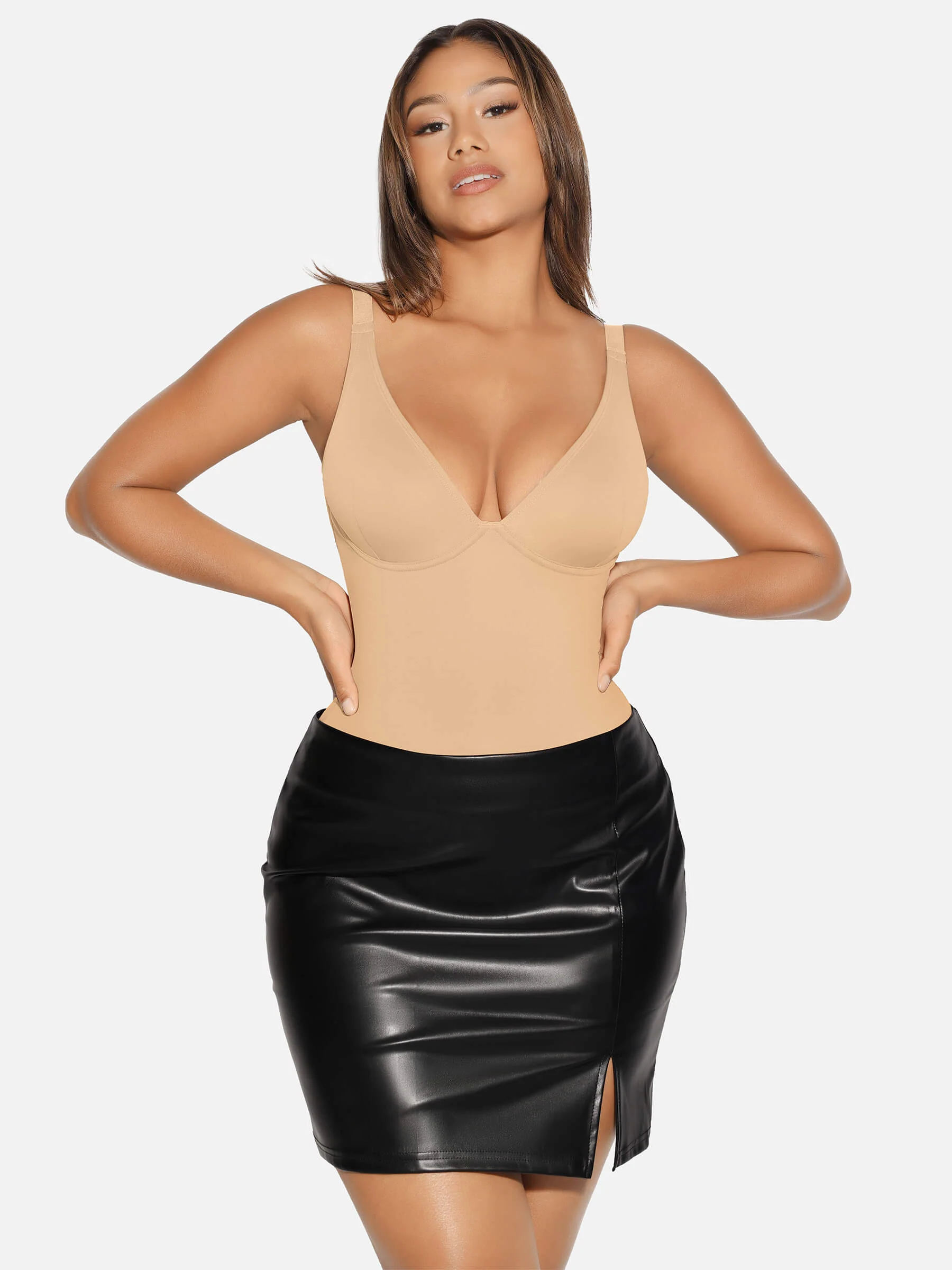 Feelingirl V Neck Tummy Control Shaping Bodysuit - Image 65