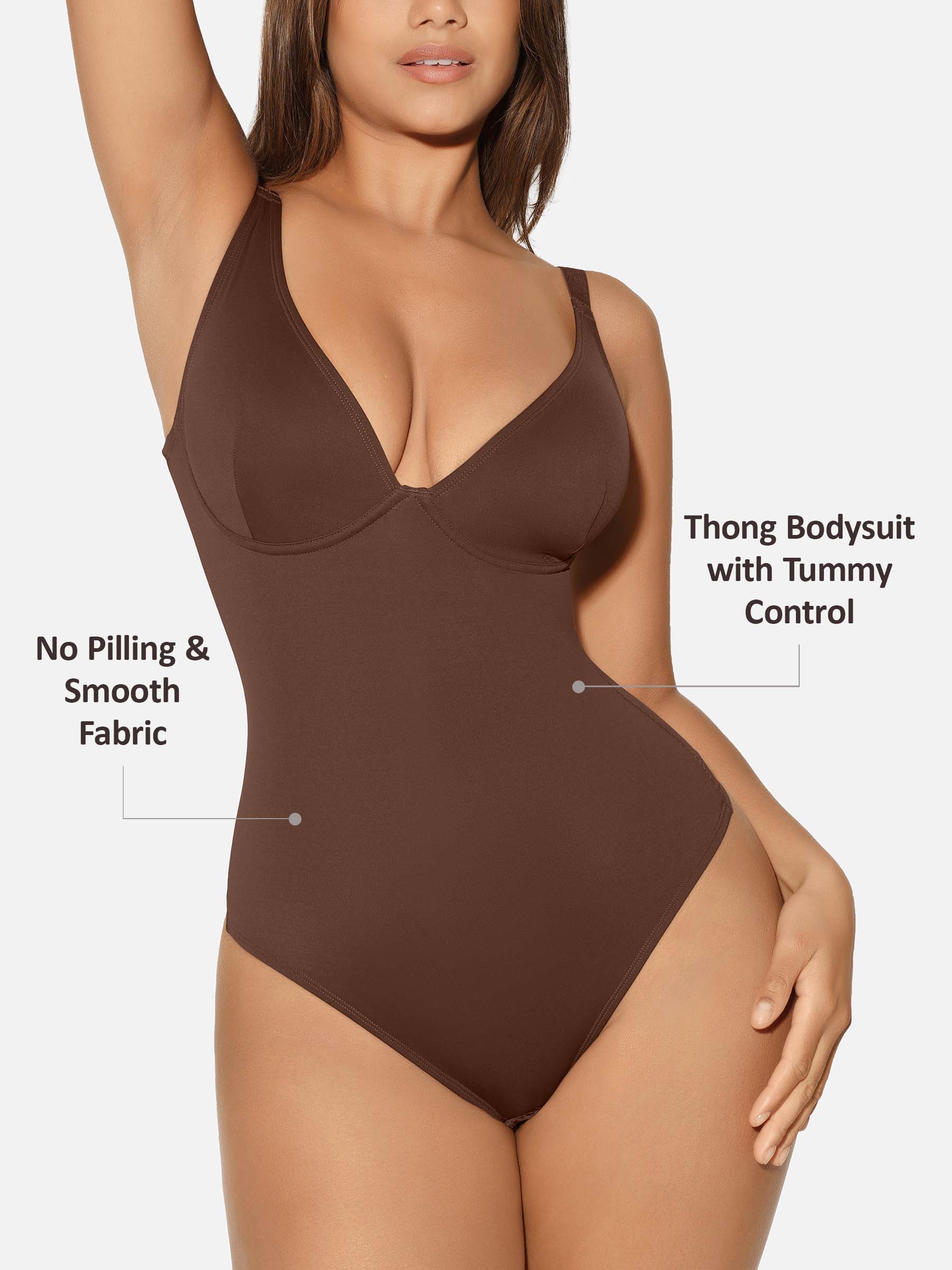 Feelingirl V Neck Tummy Control Shaping Bodysuit - Image 87