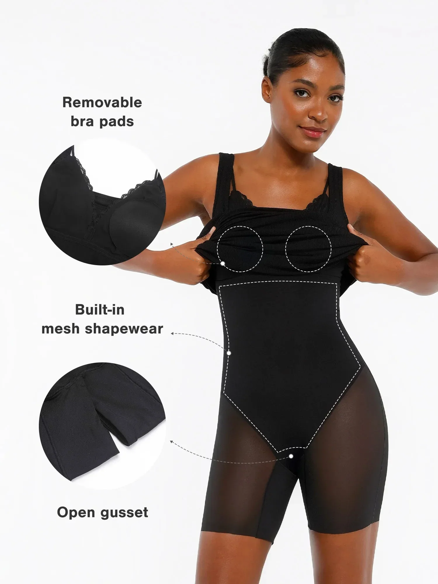 Popilush Shapewear Modal Sculpting Inner Lace Cami Mini Dress - Image 2