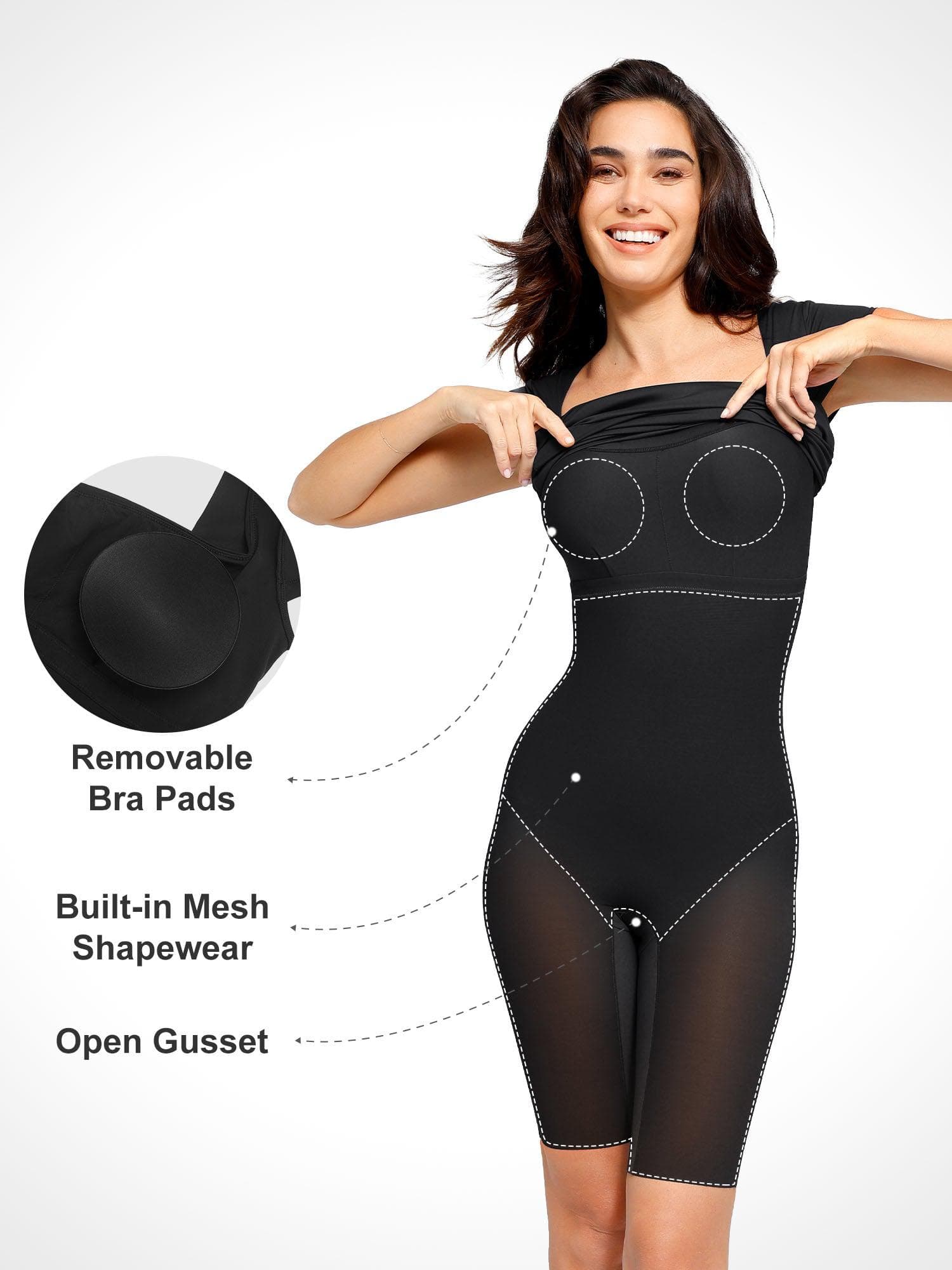 Popilush Shapewear Short Sleeve Low-Back Bodycon Midi Dress - Image 6