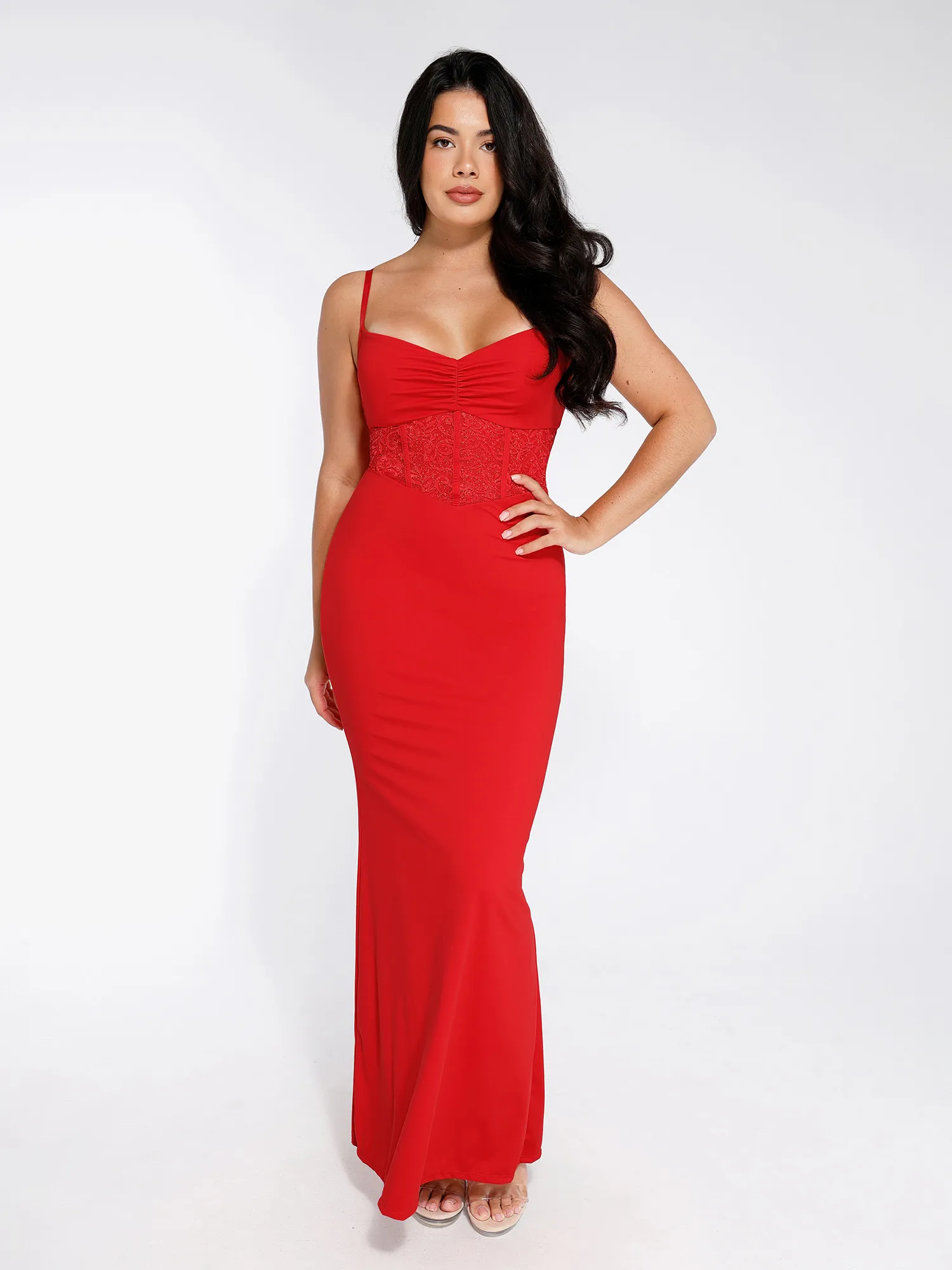 Popilush Shapewear Lace Inset Sculpting Mermaid Maxi Slip Dress - Image 16