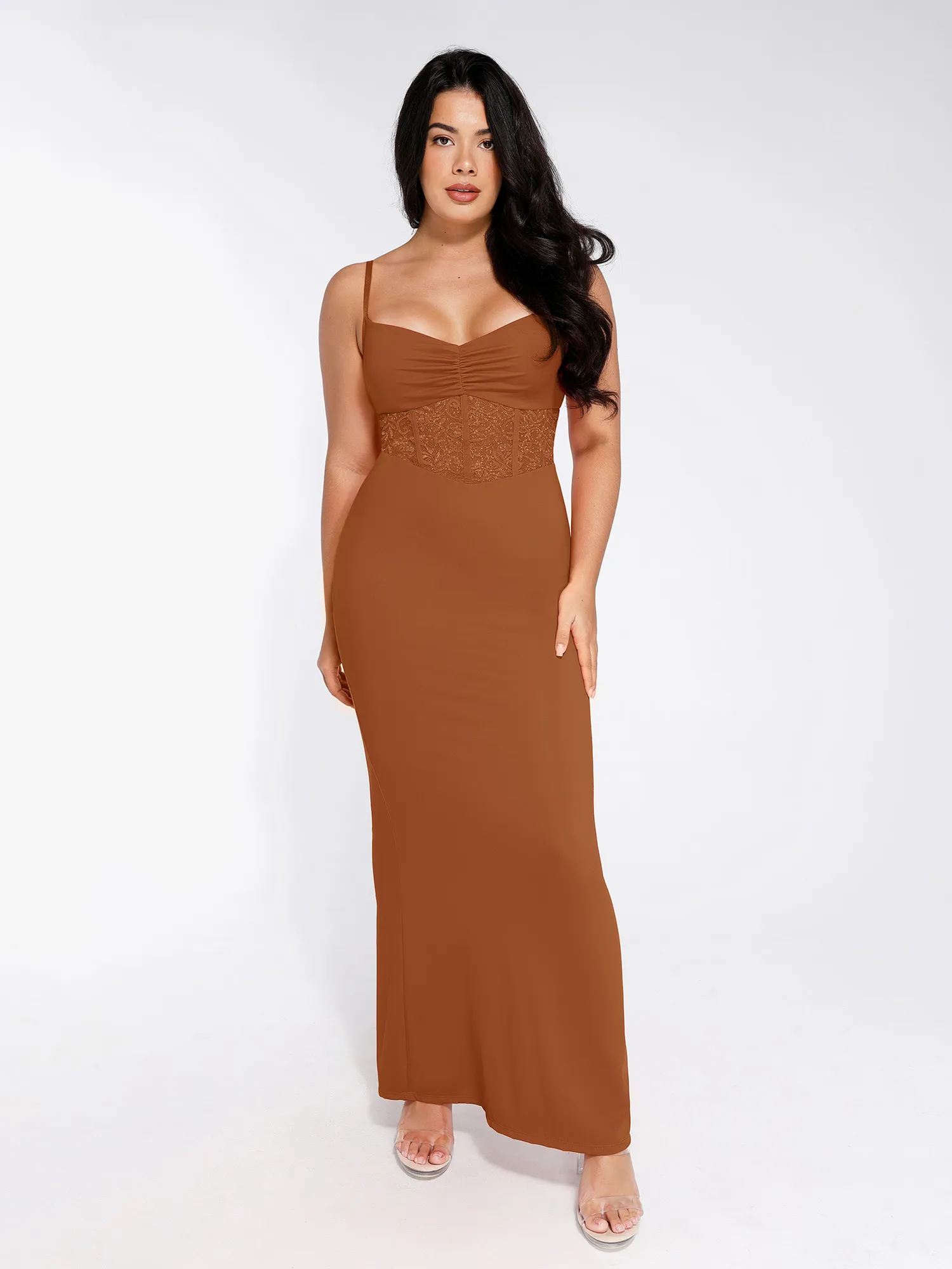 Popilush Shapewear Lace Inset Sculpting Mermaid Maxi Slip Dress - Image 18