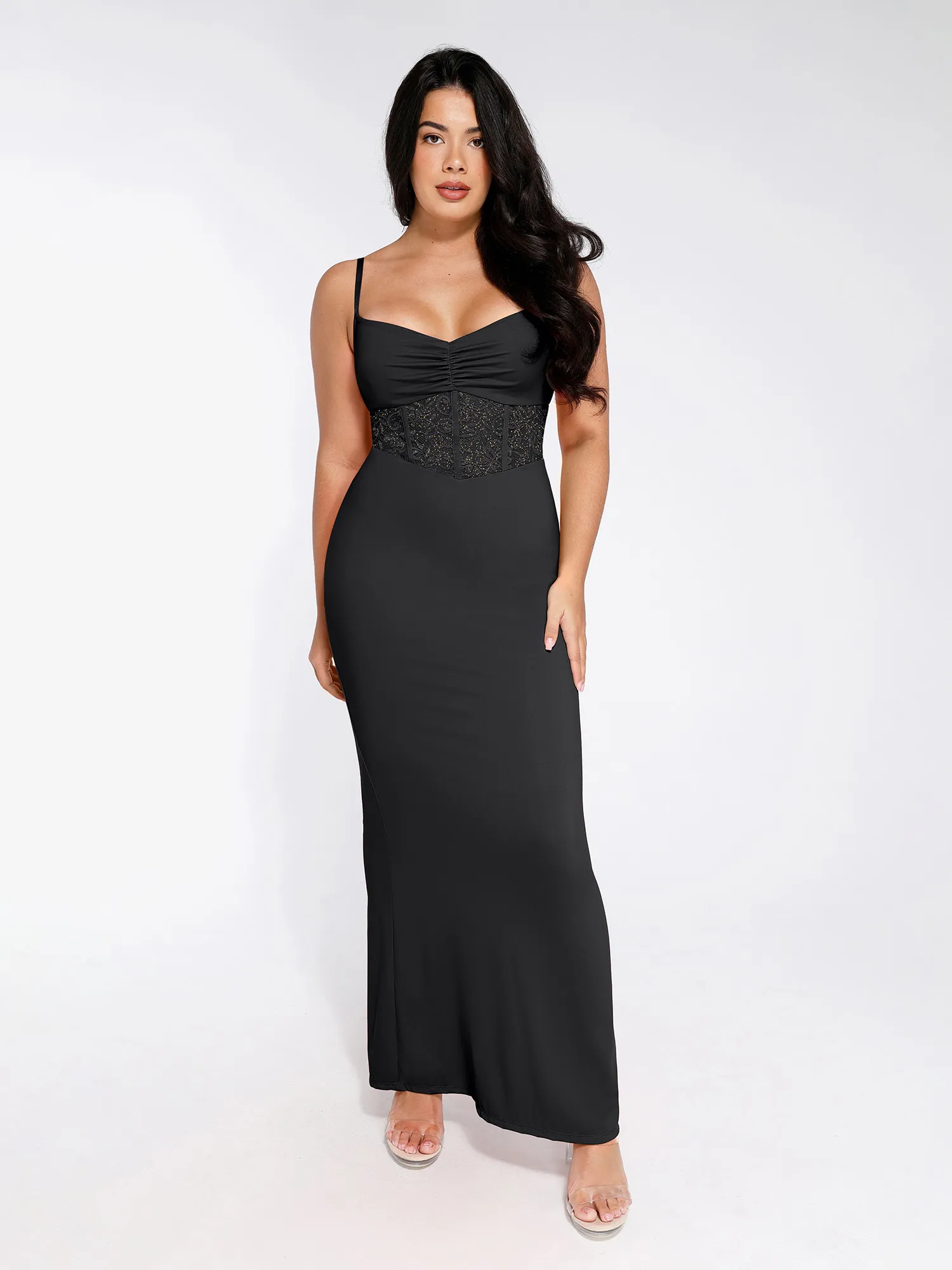 Popilush Shapewear Lace Inset Sculpting Mermaid Maxi Slip Dress - Image 5