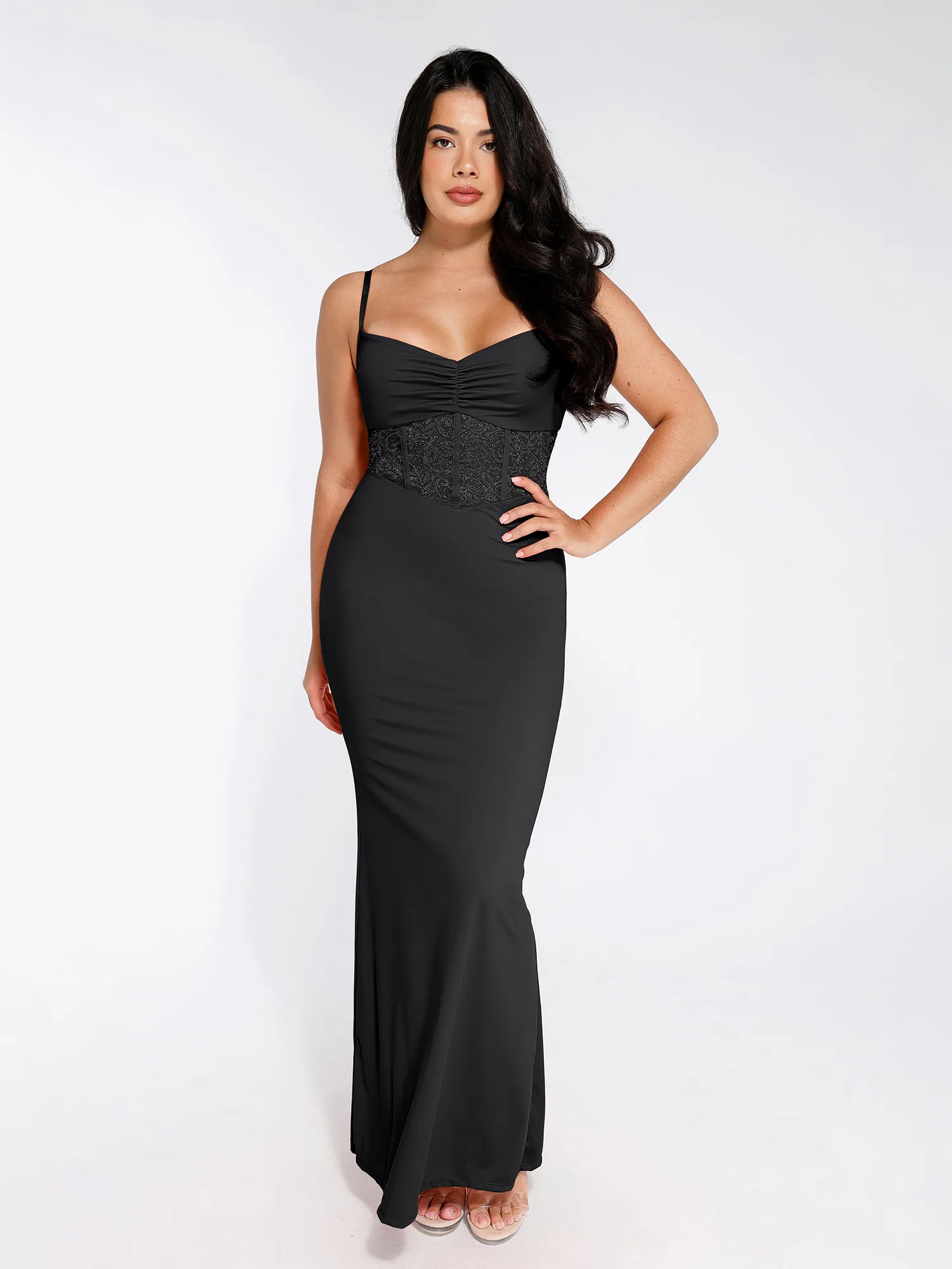 Popilush Shapewear Lace Inset Sculpting Mermaid Maxi Slip Dress - Image 9
