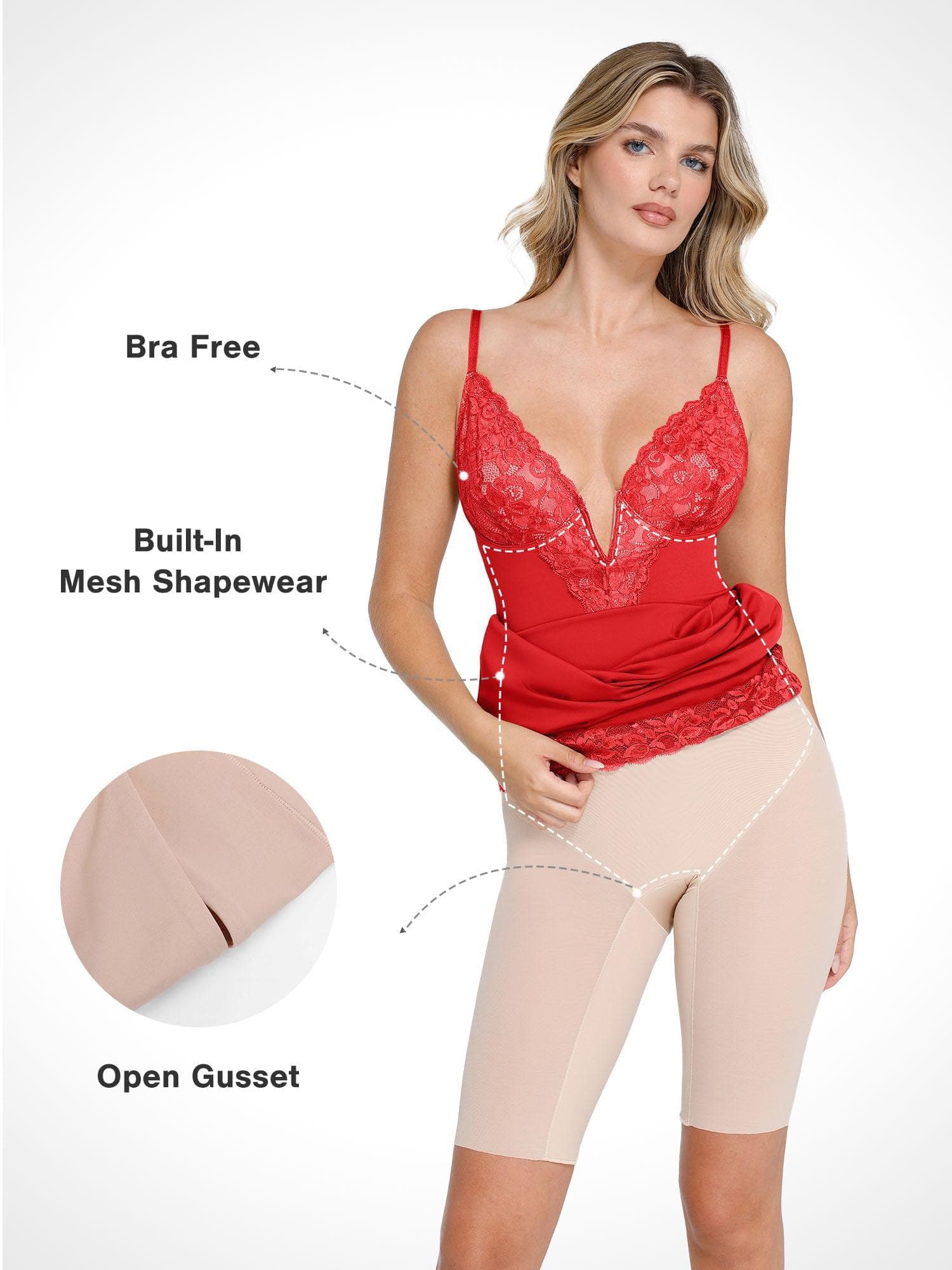 Popilush Shapewear Built-In Sculpting Lace Trim Midi Slip Dress - Image 12