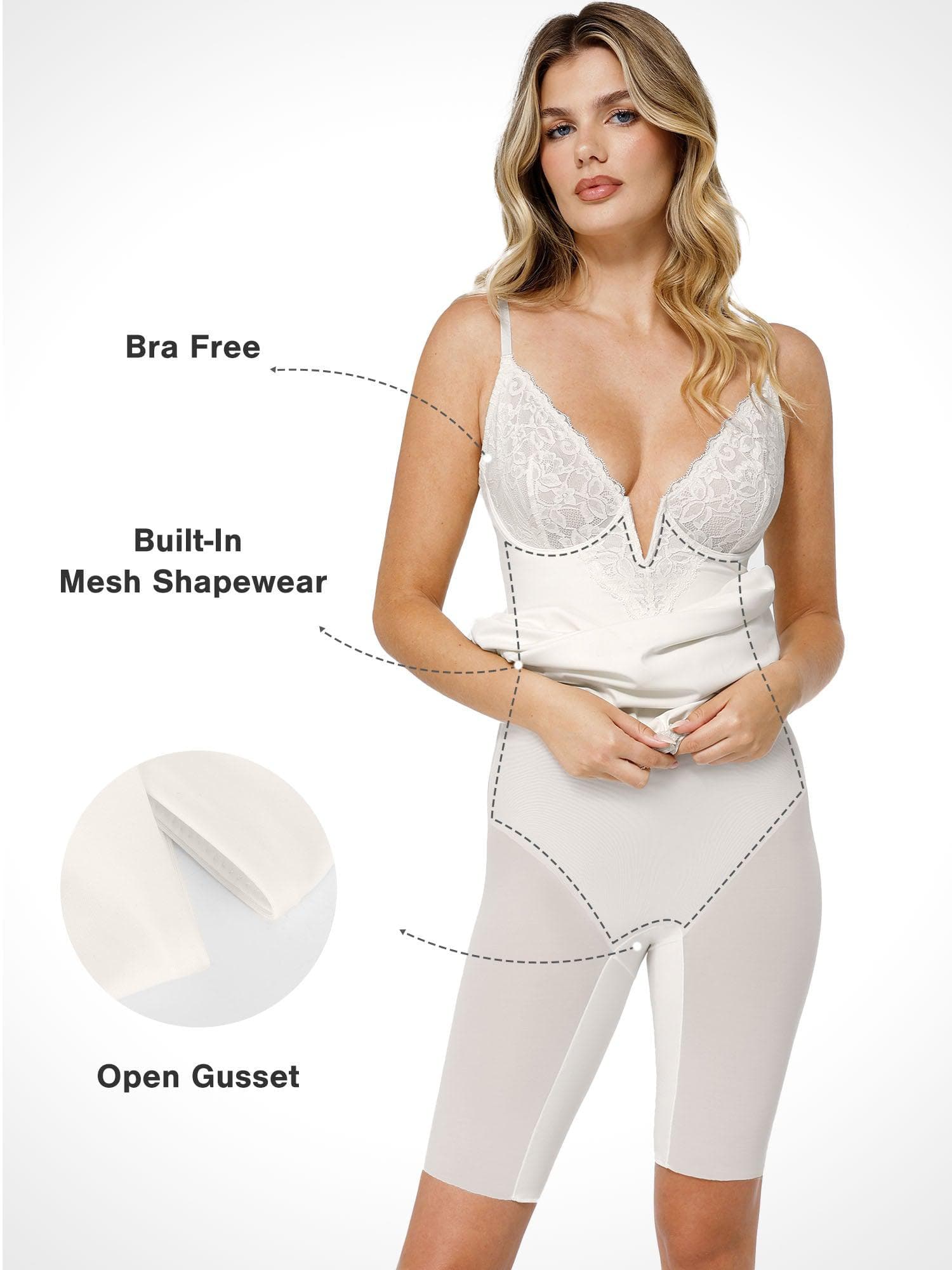 Popilush Shapewear Built-In Sculpting Lace Trim Midi Slip Dress - Image 2