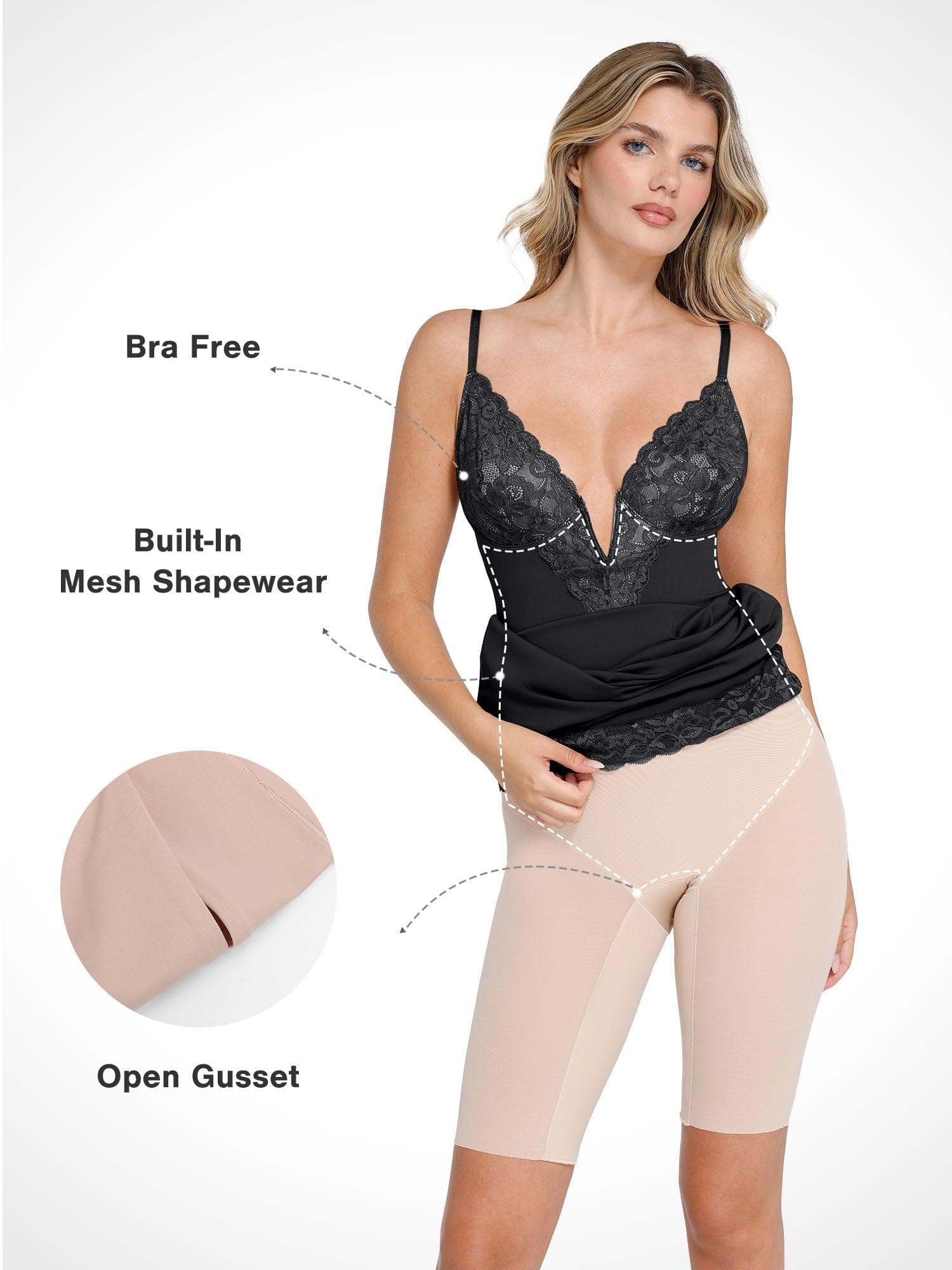 Popilush Shapewear Built-In Sculpting Lace Trim Midi Slip Dress - Image 7