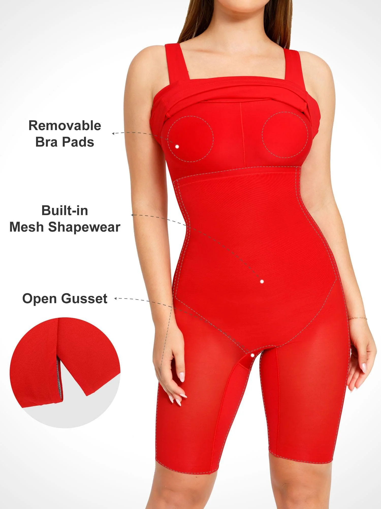 Popilush Shapewear Sleeveless Square Neck Sculpting Midi Work Dress - Image 12