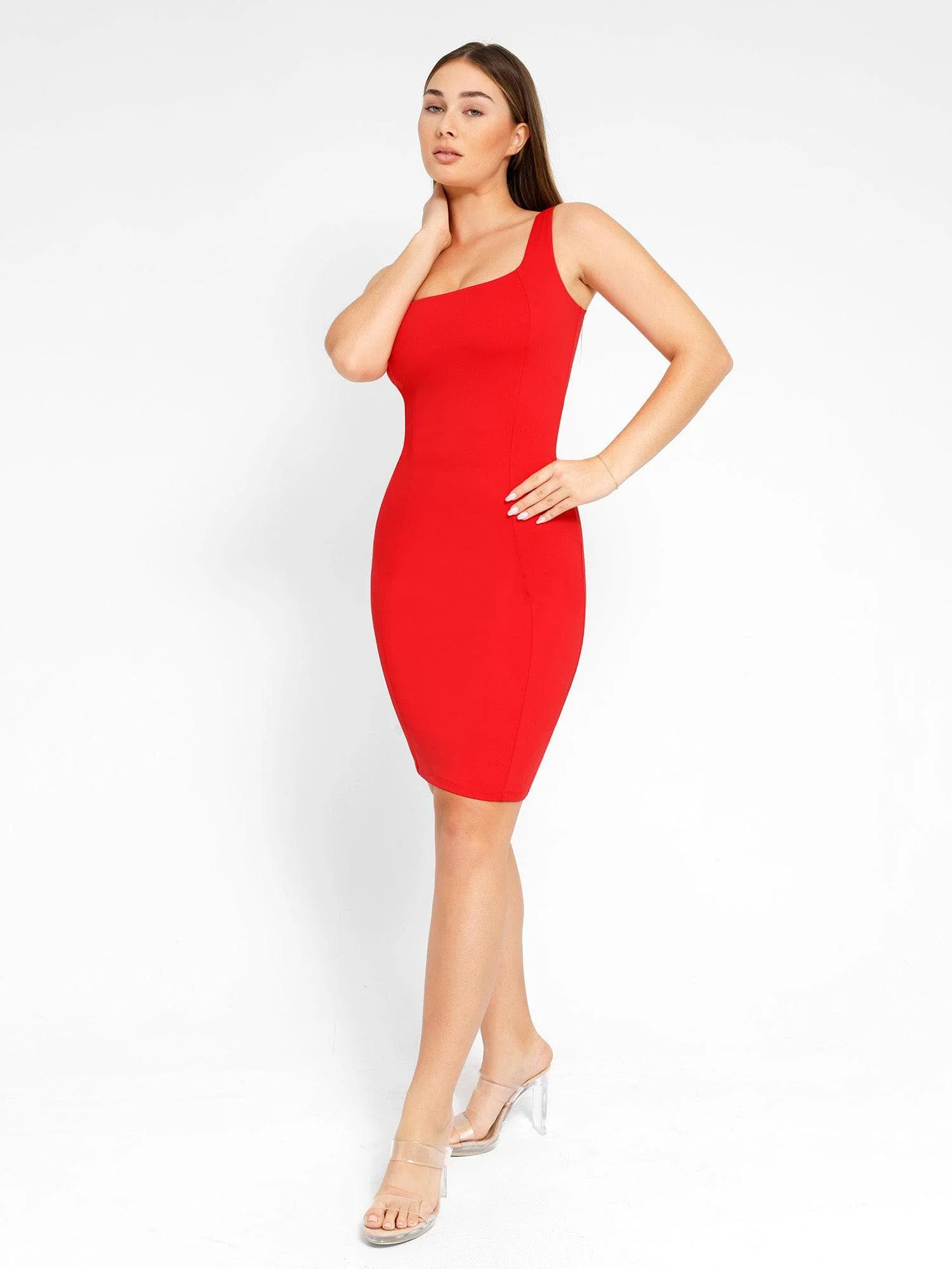 Popilush Shapewear Sleeveless Square Neck Sculpting Midi Work Dress - Image 16